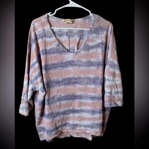 Wearables XCVI Mesh Knit V Neck Top Size L Flowy Hippie Boho Beachy Slouchy